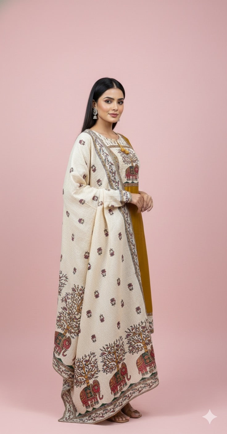 Mustard Bloom Printed 3 Piece Kurta Set