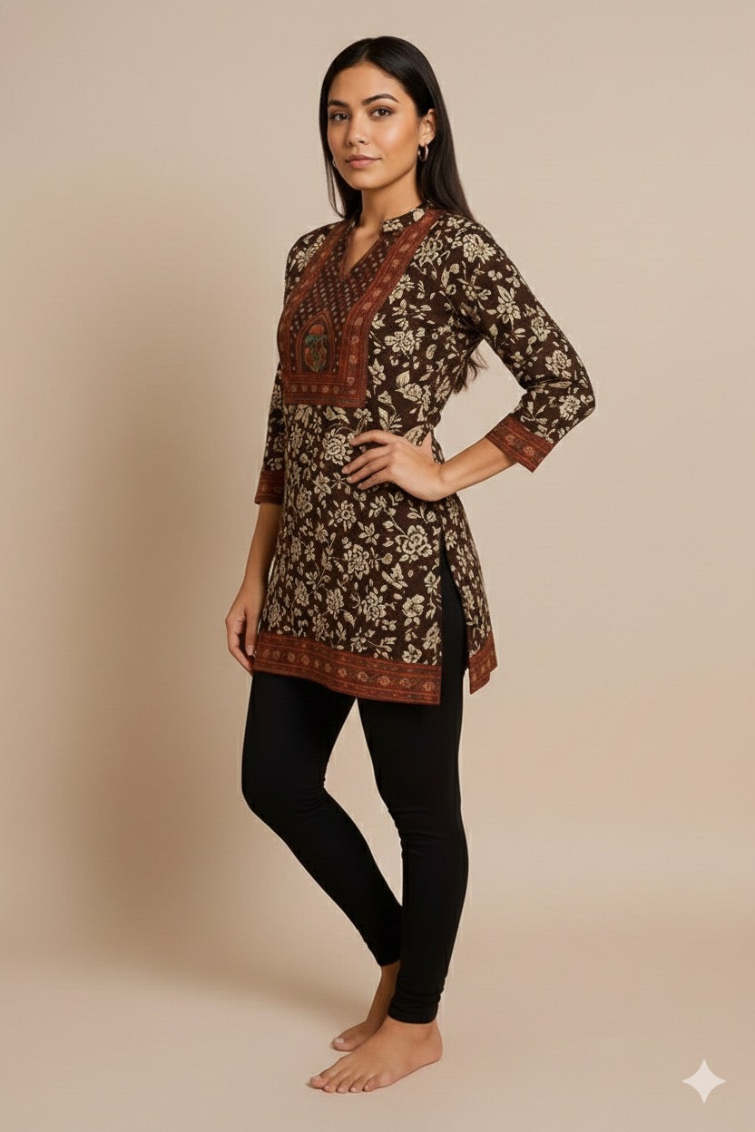 Rustic Brown Heritage Printed Kurti