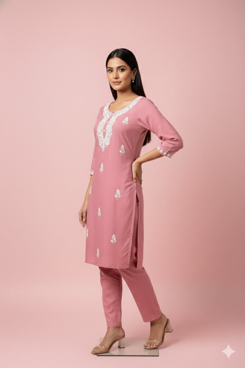 Blush Pink Embroidered Kurta Pant Set