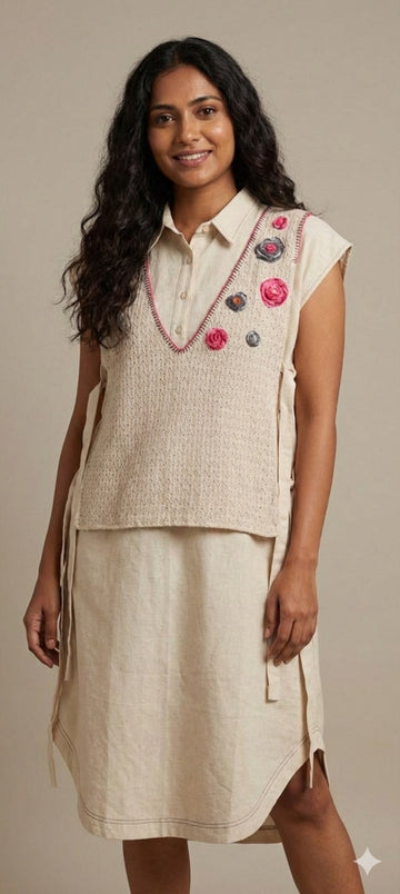 Ivory Embroidered Indo-Western Co-Ord Set