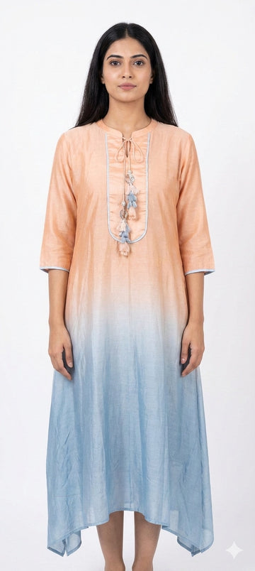 Peach & Blue Ombre Indo-Western Dress