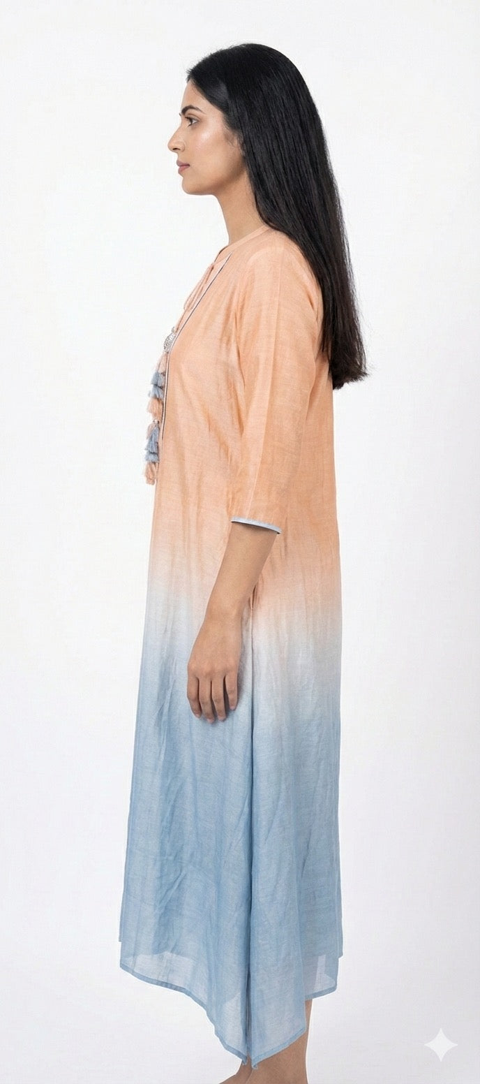 Peach & Blue Ombre Indo-Western Dress